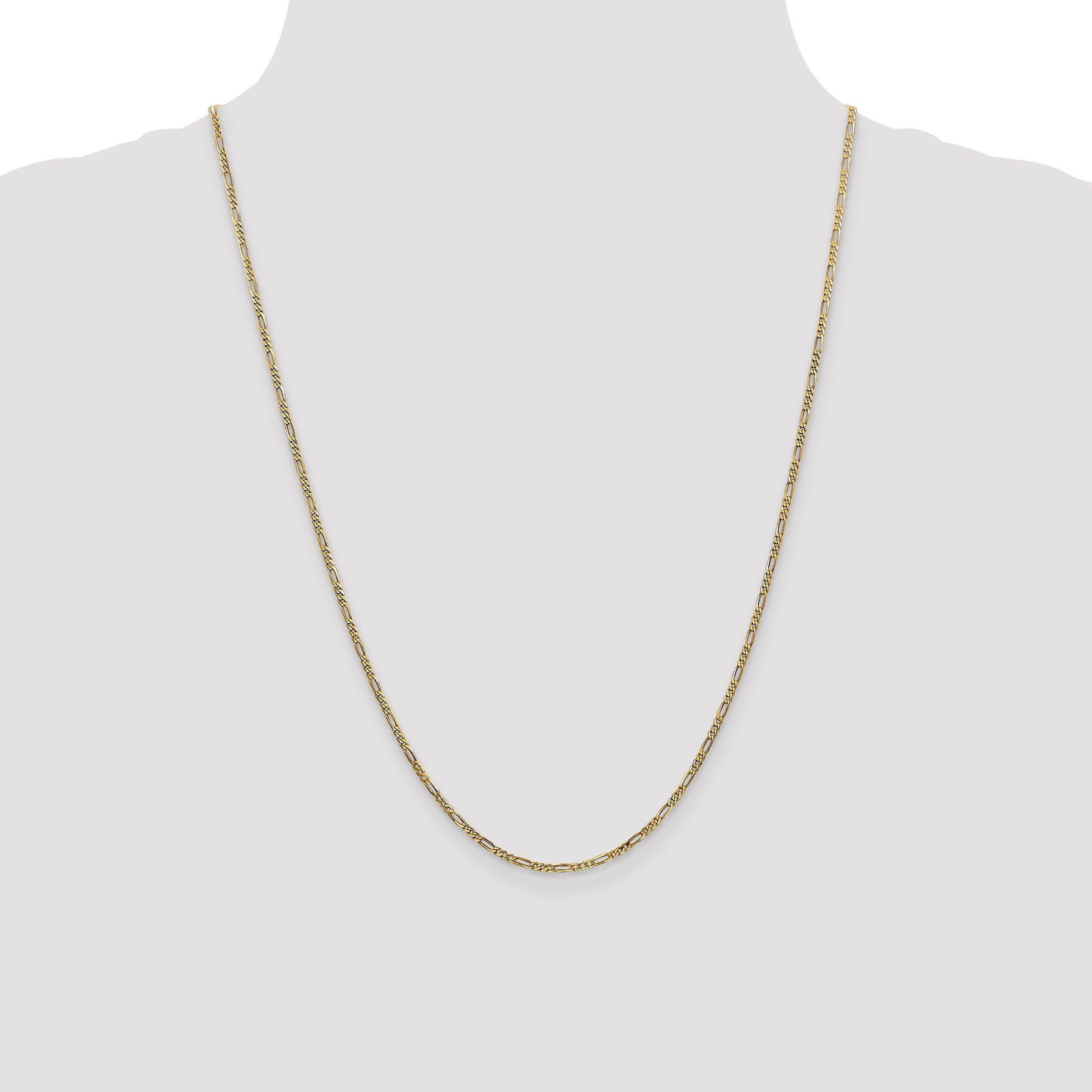 14K Yellow Gold 24 Inch 1.8mm Flat Figaro With Lobster Clasp Chain Necklace