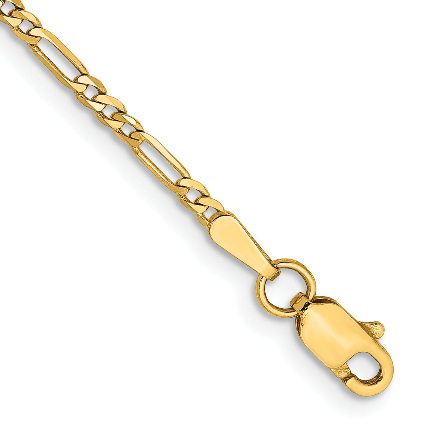 14K Yellow Gold 10 Inch 1.8mm Flat Figaro With Lobster Clasp Anklet