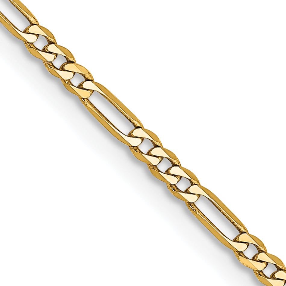 14K Yellow Gold 22 Inch 1.8mm Flat Figaro With Lobster Clasp Chain Necklace