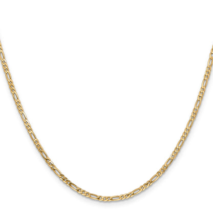 14K Yellow Gold 24 Inch 2.25mm Flat Figaro With Lobster Clasp Chain Necklace