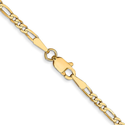 14K Yellow Gold 26 Inch 2.25mm Flat Figaro With Lobster Clasp Chain Necklace