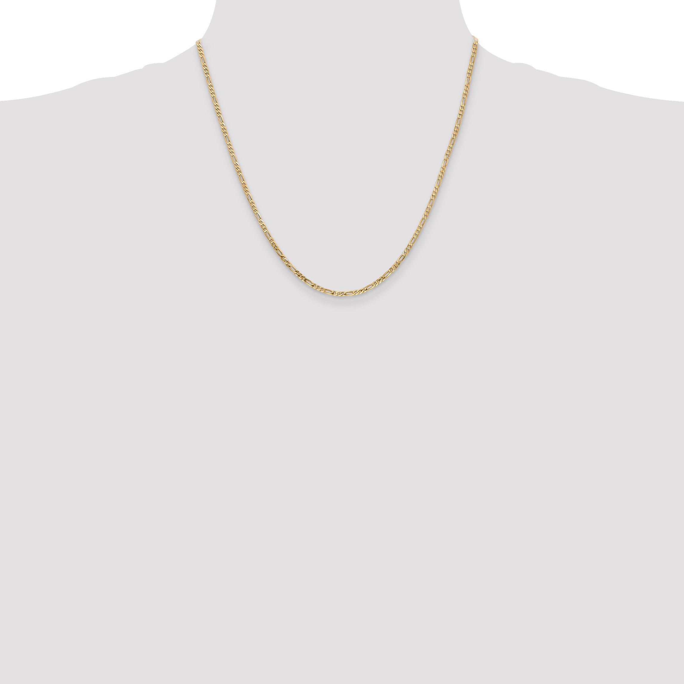 14K Yellow Gold 20 Inch 2.25mm Flat Figaro With Lobster Clasp Chain Necklace