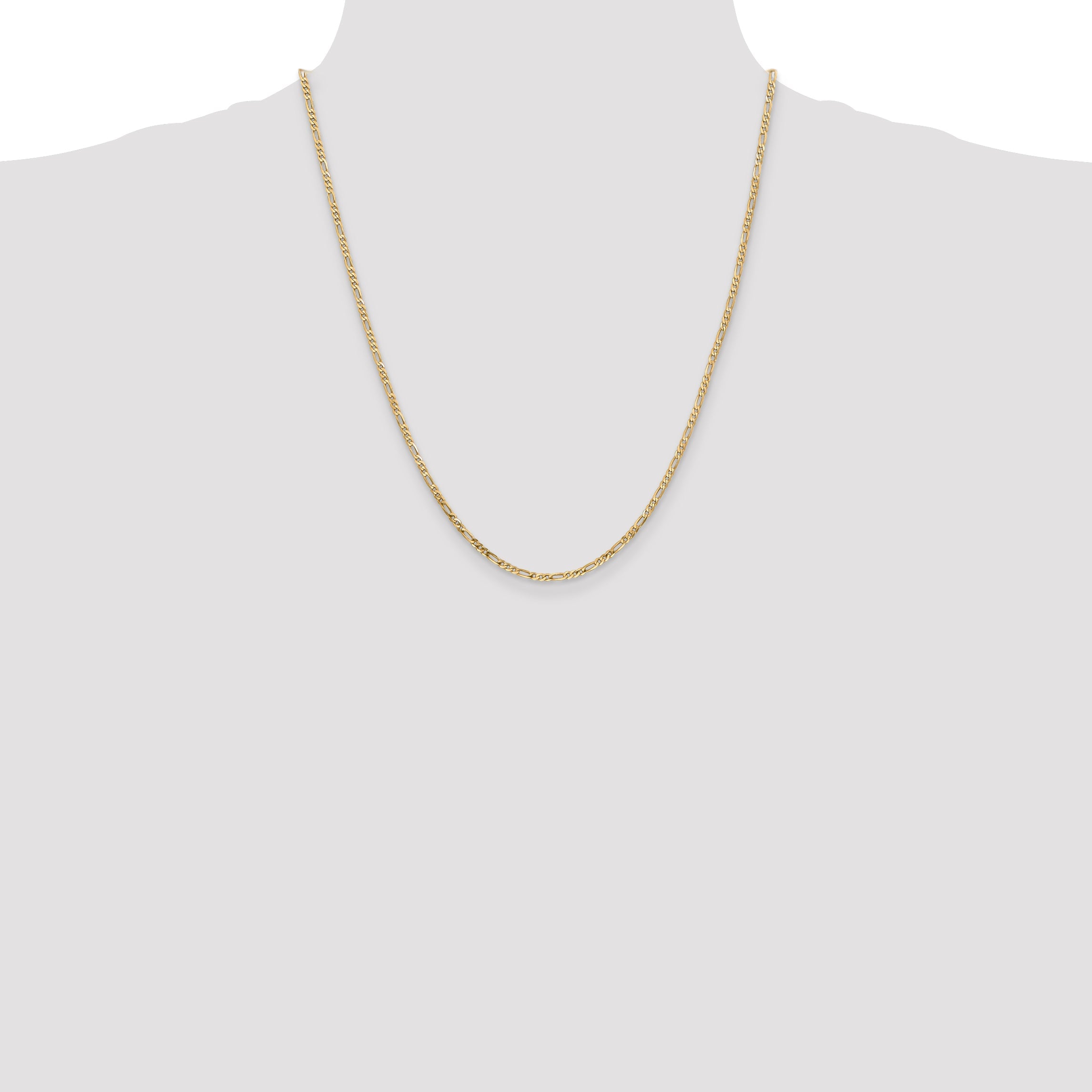 14K Yellow Gold 22 Inch 2.25mm Flat Figaro With Lobster Clasp Chain Necklace