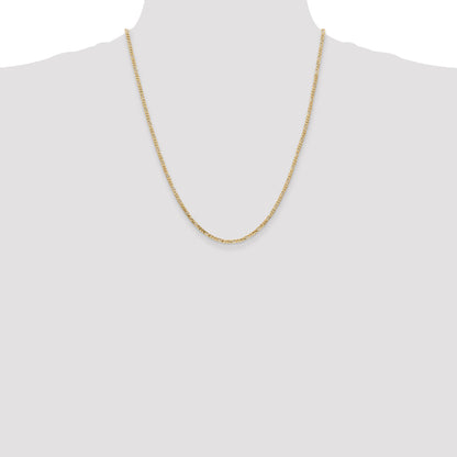 14K Yellow Gold 22 Inch 2.25mm Flat Figaro With Lobster Clasp Chain Necklace