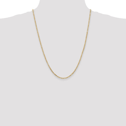14K Yellow Gold 24 Inch 2.25mm Flat Figaro With Lobster Clasp Chain Necklace