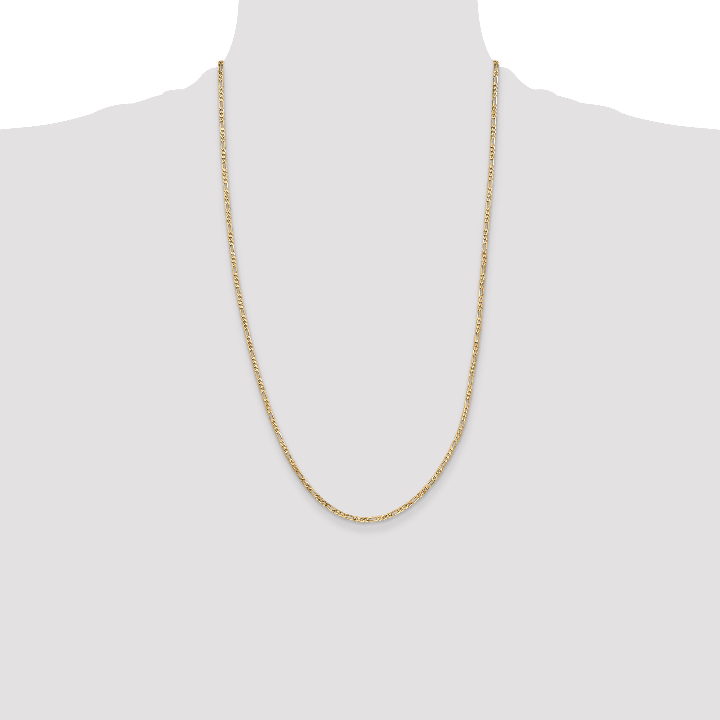 14K Yellow Gold 26 Inch 2.25mm Flat Figaro With Lobster Clasp Chain Necklace