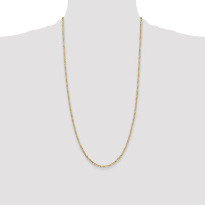 14K Yellow Gold 28 Inch 2.25mm Flat Figaro With Lobster Clasp Chain Necklace