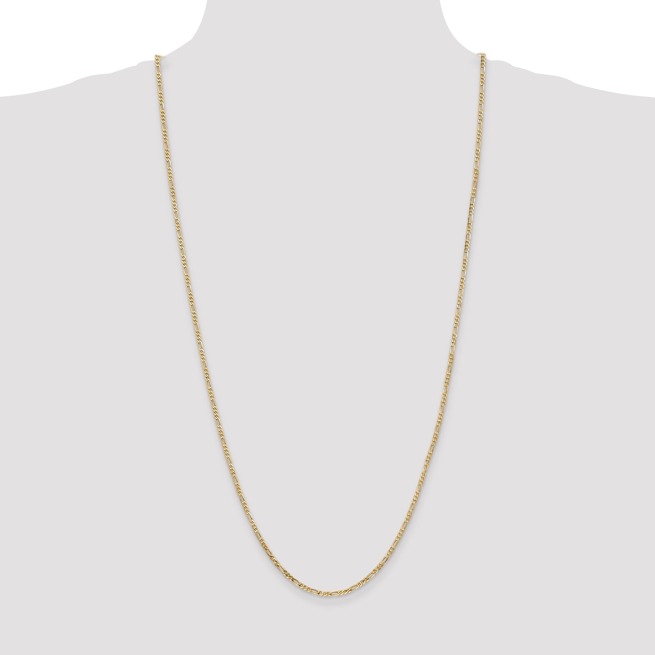 14K Yellow Gold 30 Inch 2.25mm Flat Figaro With Lobster Clasp Chain Necklace