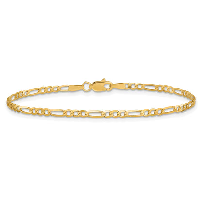 14K Yellow Gold 10 Inch 2.25mm Flat Figaro With Lobster Clasp Anklet