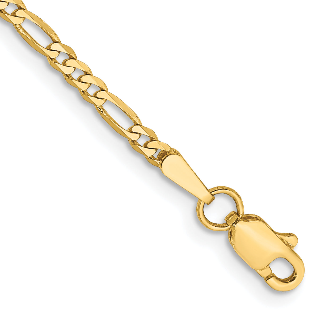 14K Yellow Gold 8 Inch 2.25mm Flat Figaro With Lobster Clasp Bracelet