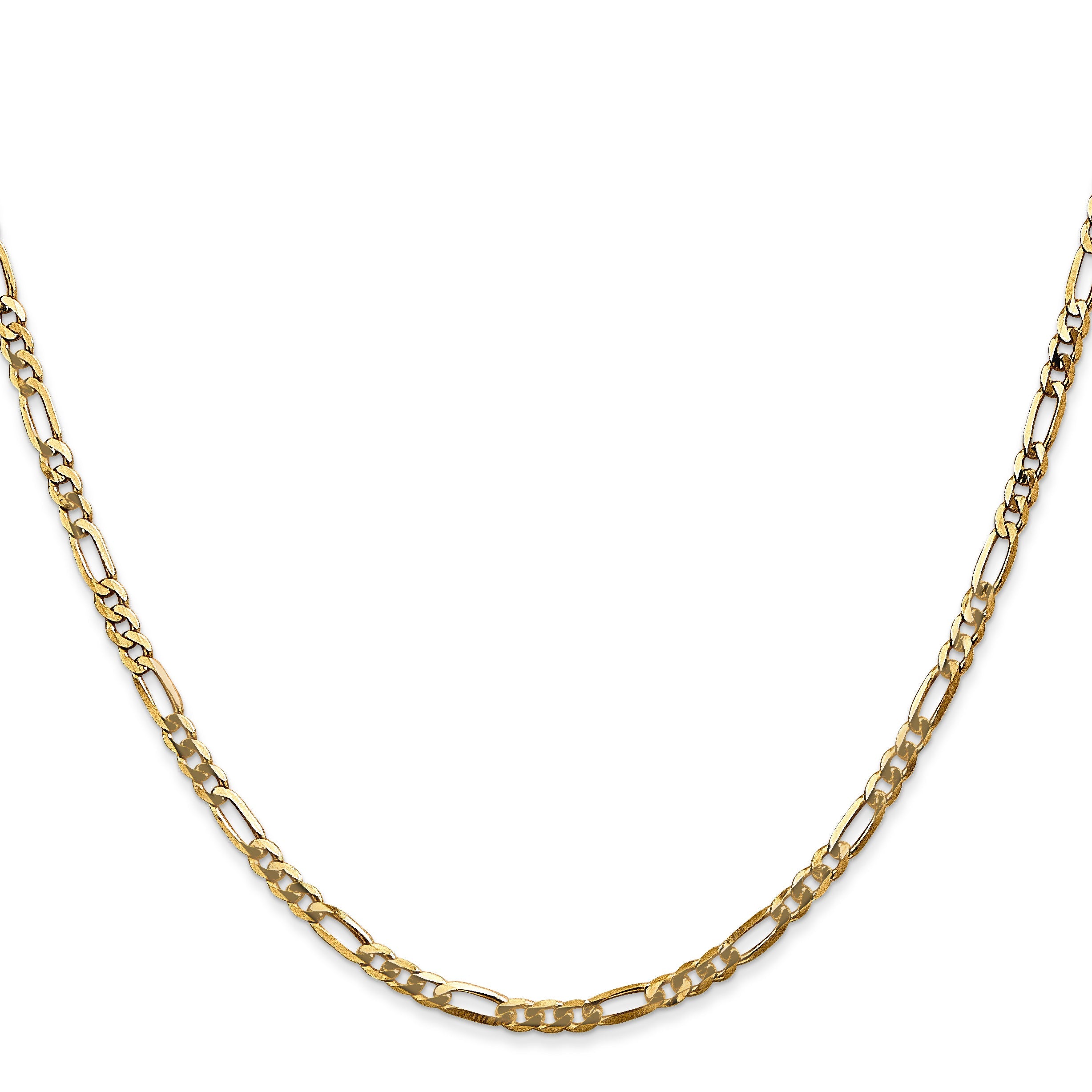 14K Yellow Gold 24 Inch 2.75mm Flat Figaro With Lobster Clasp Chain Necklace