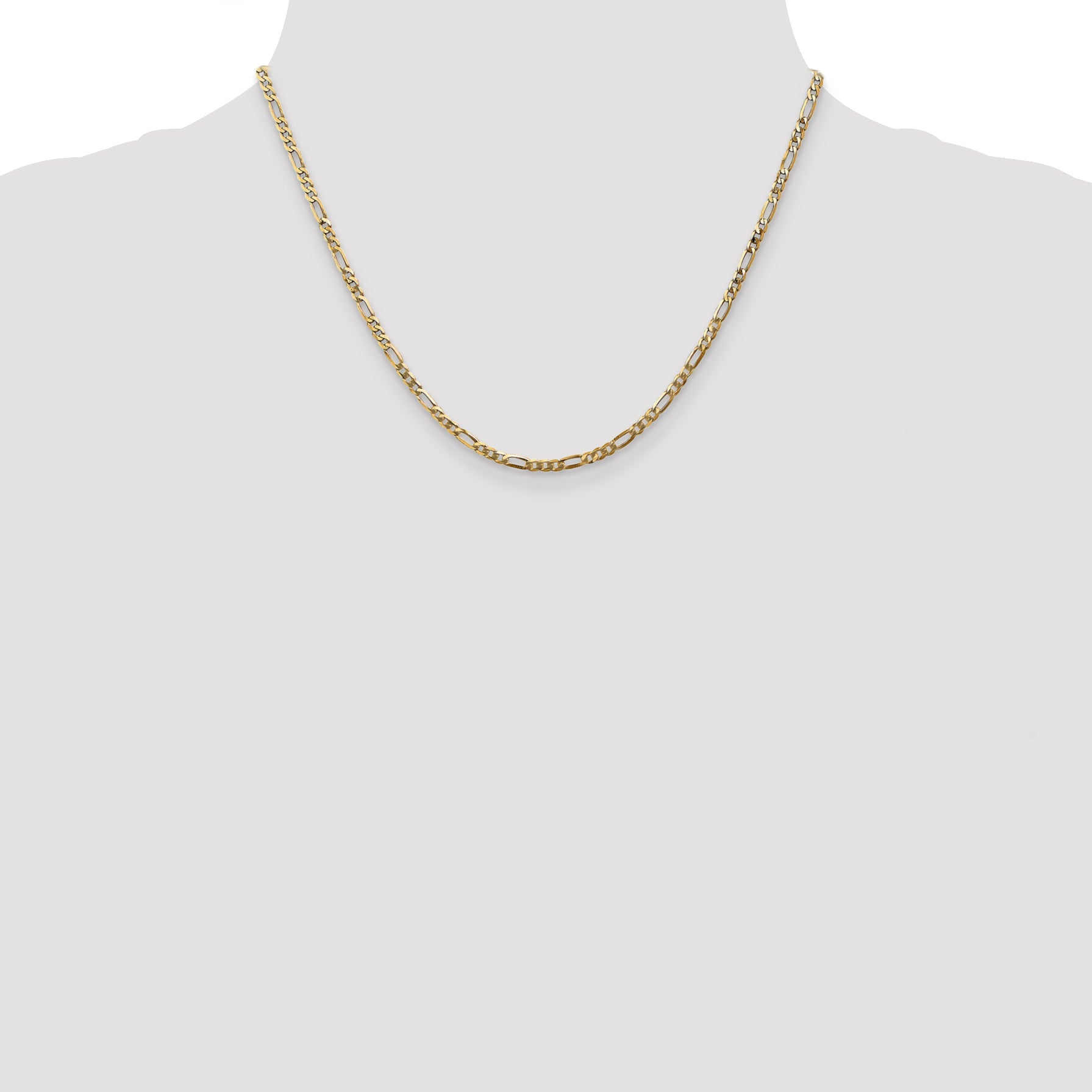 14K Yellow Gold 18 Inch 2.75mm Flat Figaro With Lobster Clasp Chain Necklace