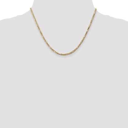 14K Yellow Gold 18 Inch 2.75mm Flat Figaro With Lobster Clasp Chain Necklace