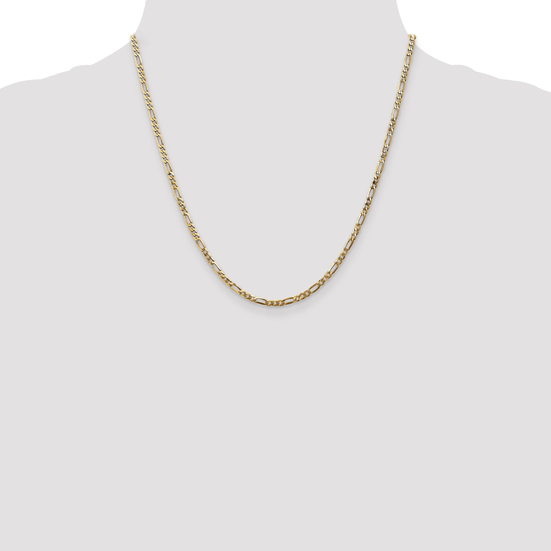 14K Yellow Gold 20 Inch 2.75mm Flat Figaro With Lobster Clasp Chain Necklace