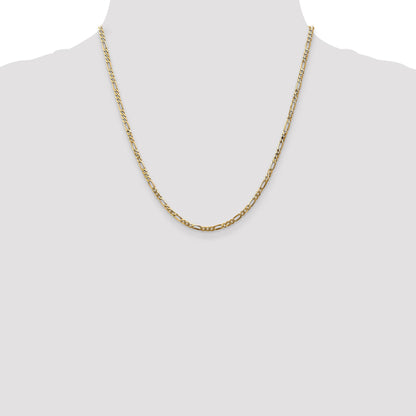 14K Yellow Gold 20 Inch 2.75mm Flat Figaro With Lobster Clasp Chain Necklace
