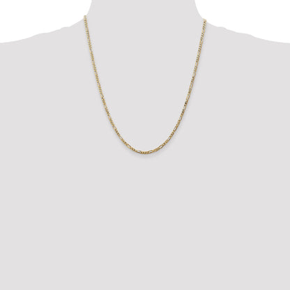 14K Yellow Gold 22 Inch 2.75mm Flat Figaro With Lobster Clasp Chain Necklace