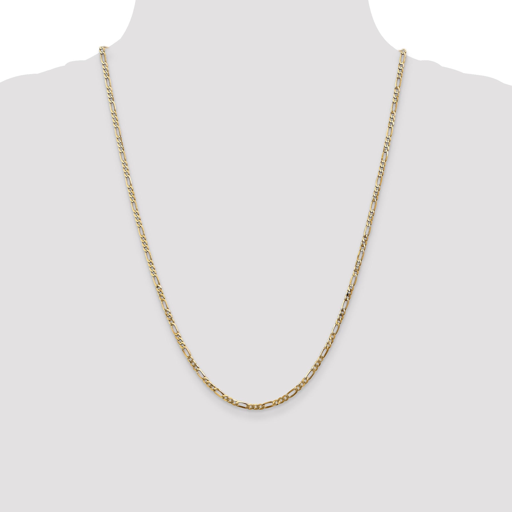 14K Yellow Gold 24 Inch 2.75mm Flat Figaro With Lobster Clasp Chain Necklace