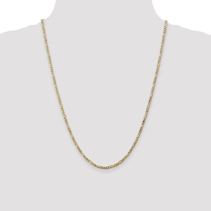 14K Yellow Gold 24 Inch 2.75mm Flat Figaro With Lobster Clasp Chain Necklace
