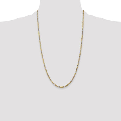 14K Yellow Gold 26 Inch 2.75mm Flat Figaro With Lobster Clasp Chain Necklace