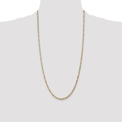 14K Yellow Gold 28 Inch 2.75mm Flat Figaro With Lobster Clasp Chain Necklace