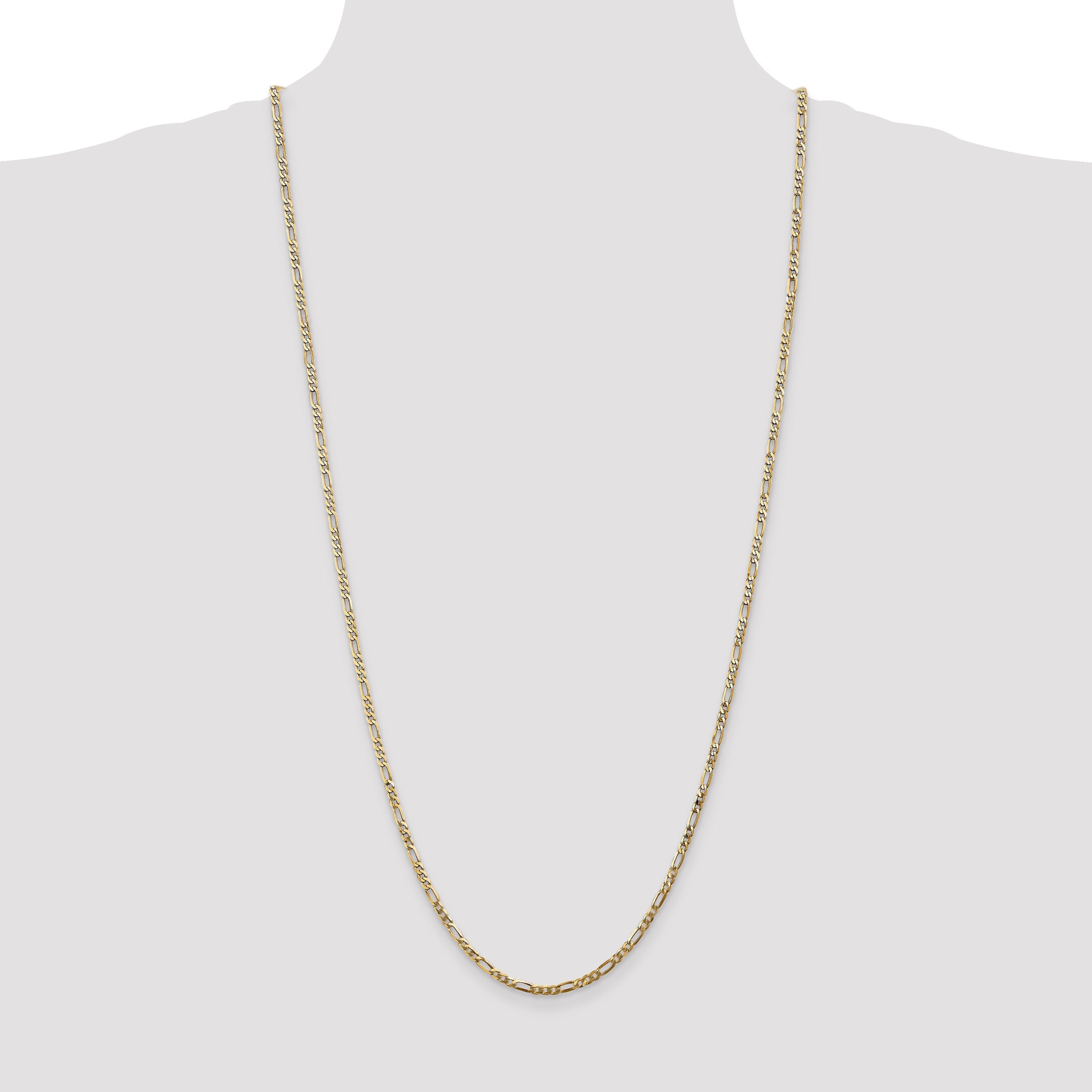14K Yellow Gold 30 Inch 2.75mm Flat Figaro With Lobster Clasp Chain Necklace
