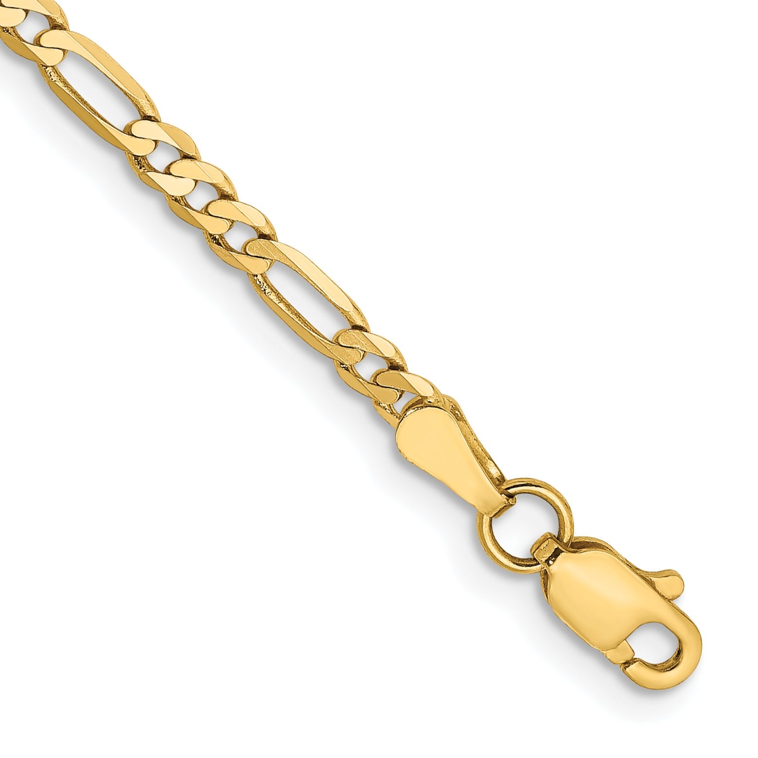 14K Yellow Gold 8 Inch 2.75mm Flat Figaro With Lobster Clasp Bracelet