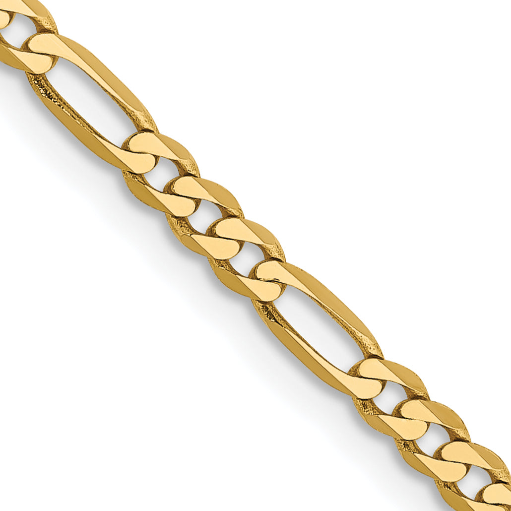 14K Yellow Gold 30 Inch 2.75mm Flat Figaro With Lobster Clasp Chain Necklace