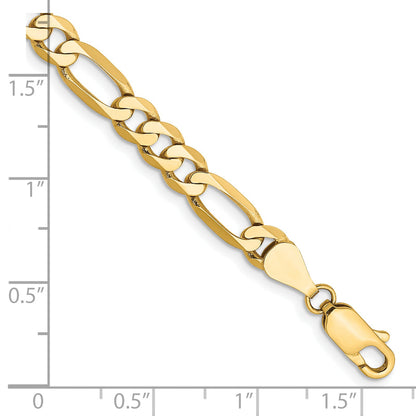 14K Yellow Gold 7 Inch 5.25mm Flat Figaro With Lobster Clasp Bracelet