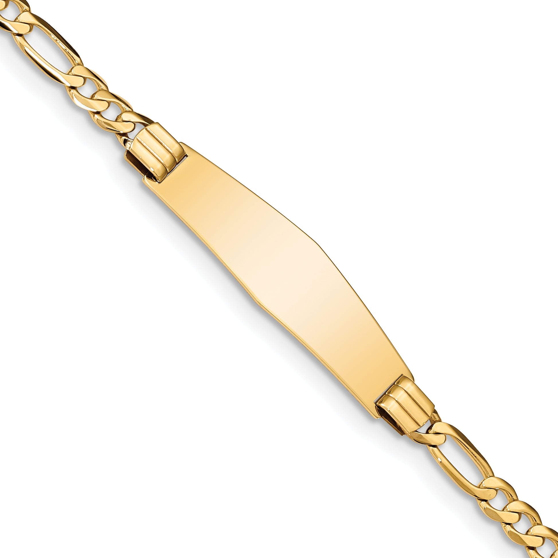 7 Inch 14K Figaro Soft Diamond Shape Id Bracelet