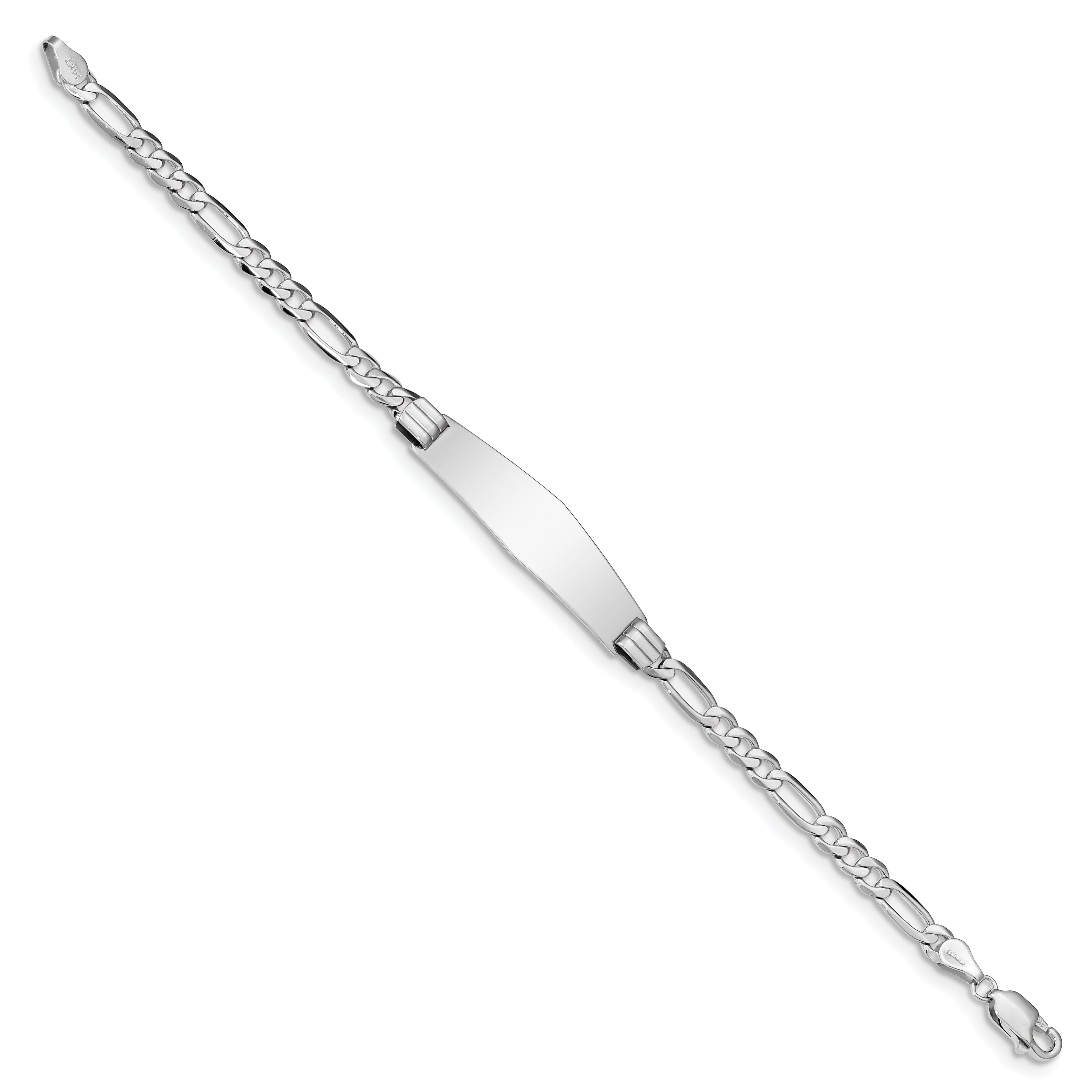 8 Inch 14K Wg Figaro Link Soft Diamond Shape Id Bracelet