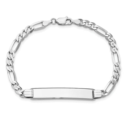 8 Inch 14K Wg Figaro Link Soft Diamond Shape Id Bracelet