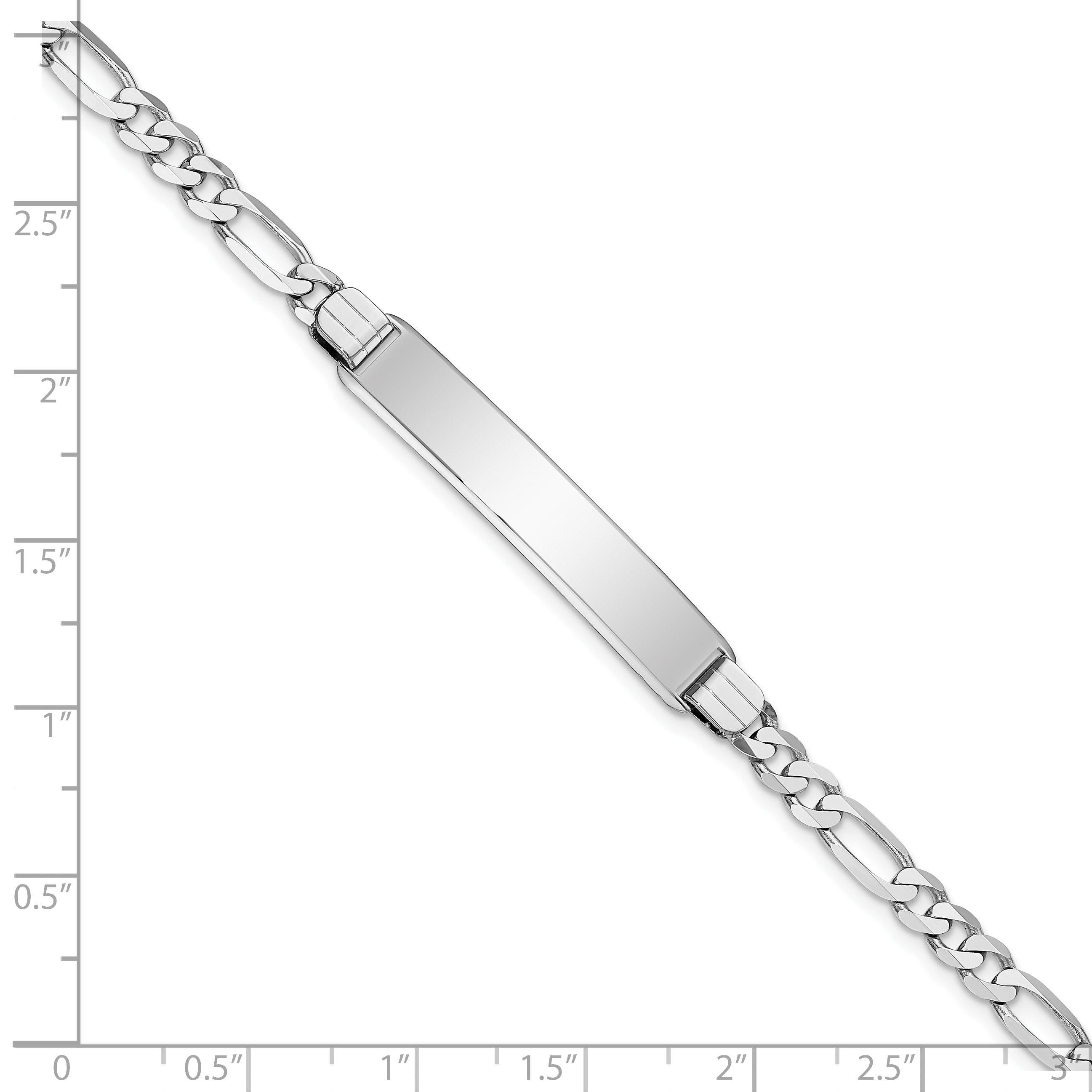 7 Inch 14K Wg Figaro Link Soft Diamond Shape Id Bracelet