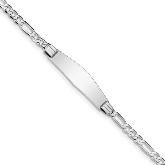 7 Inch 14K Wg Figaro Link Soft Diamond Shape Id Bracelet