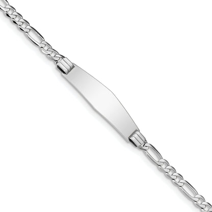 8 Inch 14K Wg Figaro Link Soft Diamond Shape Id Bracelet