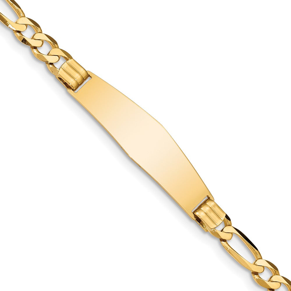 7 Inch 14K Figaro Soft Diamond Shape Id Bracelet
