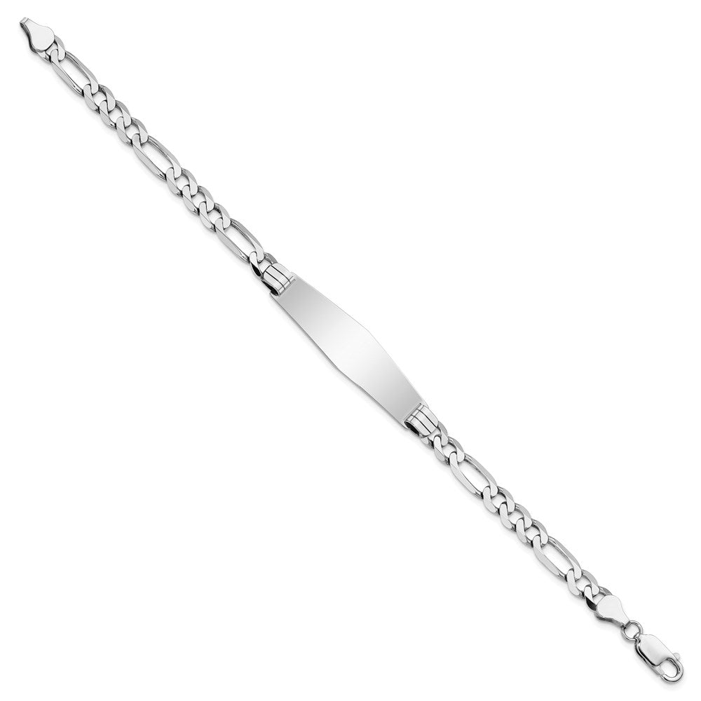 8 Inch 14K Wg Figaro Link Soft Diamond Shape Id Bracelet
