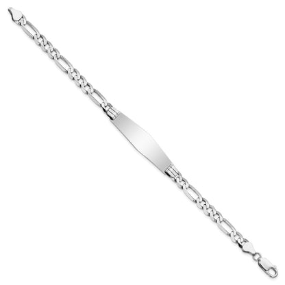 8 Inch 14K Wg Figaro Link Soft Diamond Shape Id Bracelet