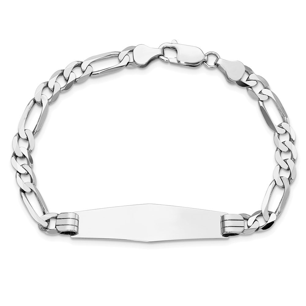 8 Inch 14K Wg Figaro Link Soft Diamond Shape Id Bracelet