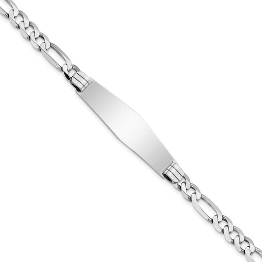 8 Inch 14K Wg Figaro Link Soft Diamond Shape Id Bracelet