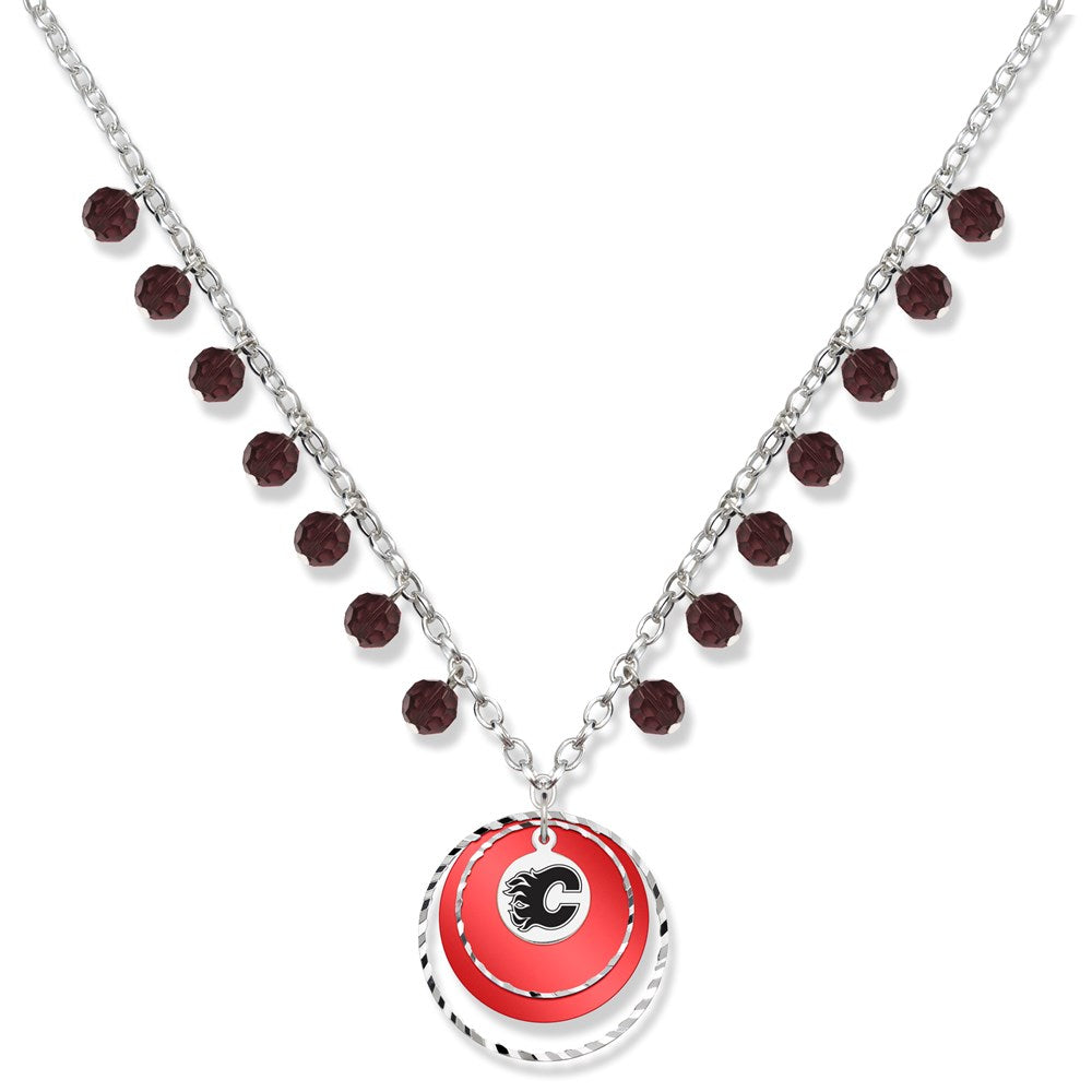 Brass/White Calgary Flames Game Day Necklace