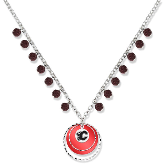 Brass/White Calgary Flames Game Day Necklace