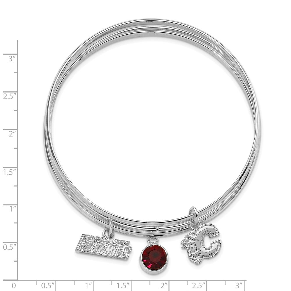 Brass/White Nhl Calgary Flames Silver Tone Crystal 3 Pc Charm Bangle Set