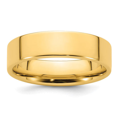14k Yellow Gold 6mm Standard Weight Flat Comfort Fit Wedding Band Ring