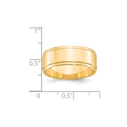 Solid 18K Yellow Gold 8mm Flat with Step Edge Men's/Women's Wedding Band Ring Size 8.5