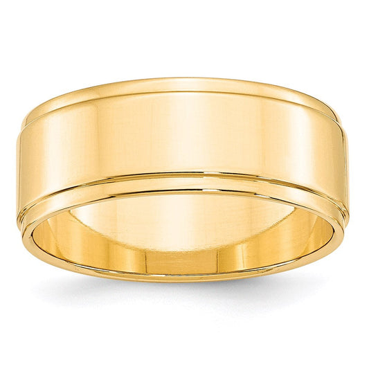 18k Yellow Gold 8mm Flat with Step Edge Wedding Band Ring
