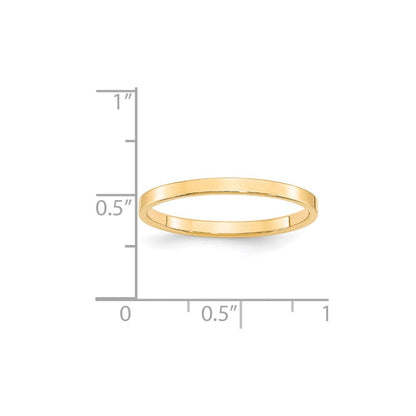 14k Yellow Gold 2mm Lightweight Flat Wedding Band Ring