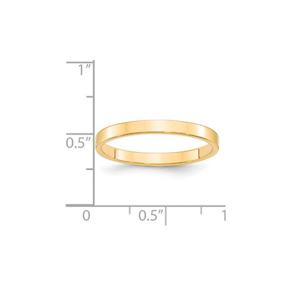 14k Yellow Gold 2.5mm Lightweight Flat Wedding Band Ring