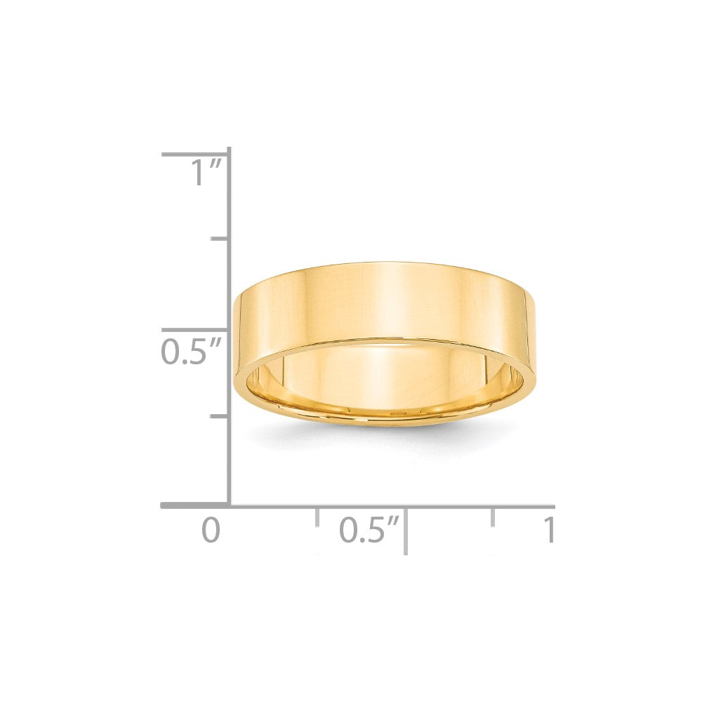 14k Yellow Gold 6mm Lightweight Flat Wedding Band Ring