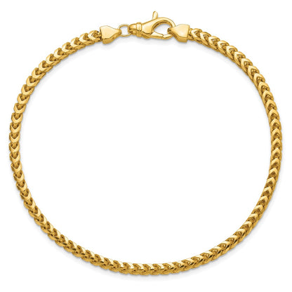 14K Yellow Gold 9 Inch 3mm Franco With Fancy Lobster Clasp Chain Bracelet