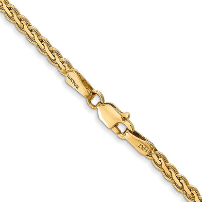 14K Yellow Gold 20 Inch 2.4mm Flat Wheat With Lobster Clasp Chain Necklace